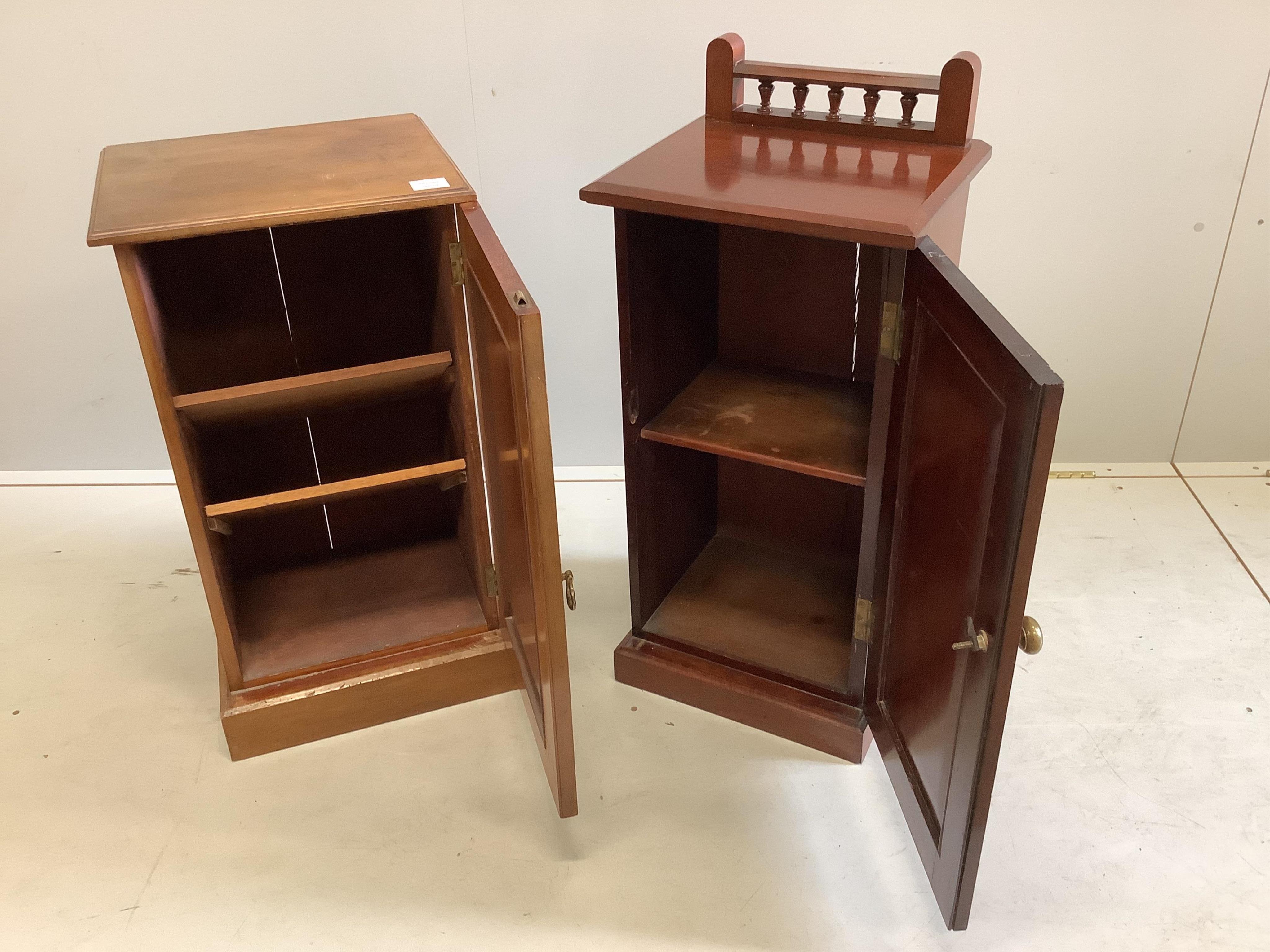 Two Victorian mahogany bedside cabinets, larger width 40cm, depth 34cm, height 73cm. Condition - fair-good